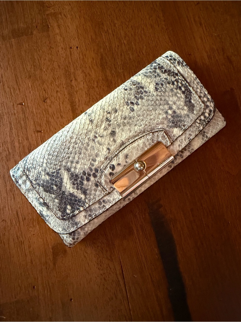 Coach Python-Print Leather Wallet in Light Gray with Silver Accent